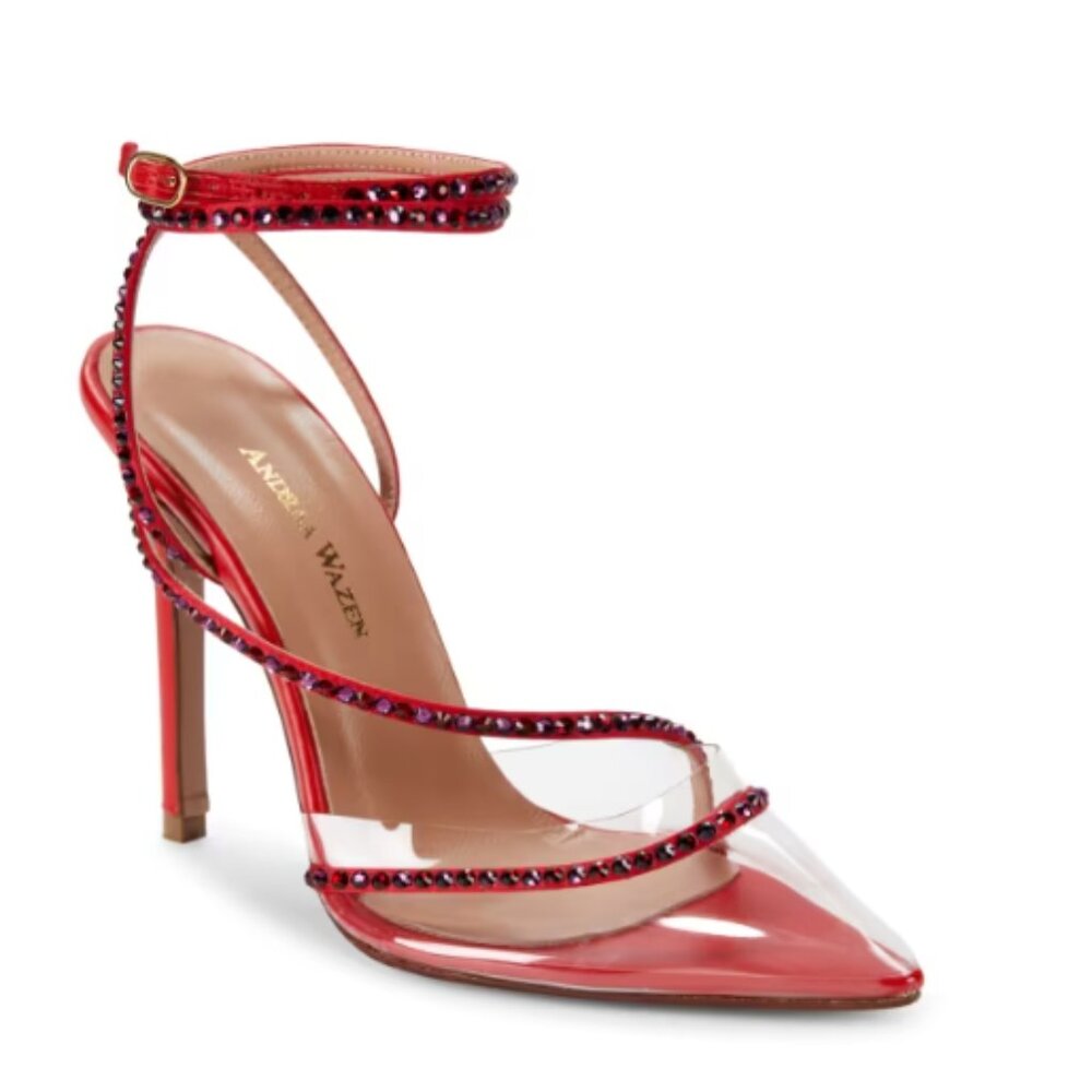 Andrea Wazen 100MM Dassy Sunset Embellished Stiletto Pumps SPICY RED Size:39 - Picture 2 of 5